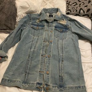 Oversized distressed jean jacket